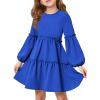 Girls Lantern Long Sleeve Dress Kids Flowy Tiered Ruffle Crewneck A-Line Fall Dresses 5-14 Years(Royal Blue)