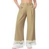 Girls Wide Leg Pants Kids Fashion Lace Hem Elastic Waist Uniform Pants Slacks with Pockets 5-14 Years(Khaki)