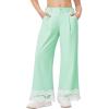 Girls Wide Leg Pants Kids Fashion Lace Hem Elastic Waist Uniform Pants Slacks with Pockets 5-14 Years(Mint Green)