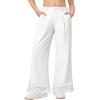 Girls Wide Leg Pants Kids Fashion Lace Hem Elastic Waist Uniform Pants Slacks with Pockets 5-14 Years(White)