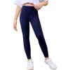 Haloumoning Girls Athletic Leggings with Pockets Kids High Waist Active Tights Dance Running Yoga Pants 5-14 Years(Dark Blue)