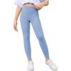 Haloumoning Girls Athletic Leggings with Pockets Kids High Waist Active Tights Dance Running Yoga Pants 5-14 Years(Light Blue)