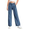 Haloumoning Girls Wide Leg Baggy Jeans Kids Fashion Pleated Elastic High Waist Denim Pants with Pockets 5-14 Years(Dark Blue)