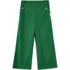 Haloumoning Girls Wide Leg Corduroy Pants Kids Elastic Waist Gold Button Trousers with Pockets 5-14 Years(Dark Green)