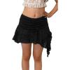 Haloumoning Girls Y2K Lace Mini Skirts Kids Low Rise Pleated Ruffle Short Skirts Layered Flowy Asymmetrical Skirt 5-14 Years(Black)