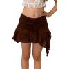 Haloumoning Girls Y2K Lace Mini Skirts Kids Low Rise Pleated Ruffle Short Skirts Layered Flowy Asymmetrical Skirt 5-14 Years(Coffee)