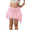 Haloumoning Girls Y2K Lace Mini Skirts Kids Low Rise Pleated Ruffle Short Skirts Layered Flowy Asymmetrical Skirt 5-14 Years(Pink)