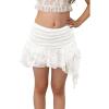 Haloumoning Girls Y2K Lace Mini Skirts Kids Low Rise Pleated Ruffle Short Skirts Layered Flowy Asymmetrical Skirt 5-14 Years(White)