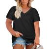 Womens Plus Size V Neck T Shirts Summer Short Sleeve Sexy Tops T-Shirts Tunic Casual Loose Fit Soft Basic Tees(01-black)