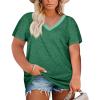 Womens Plus Size V Neck T Shirts Summer Short Sleeve Sexy Tops T-Shirts Tunic Casual Loose Fit Soft Basic Tees(01-green)