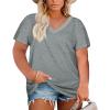 Womens Plus Size V Neck T Shirts Summer Short Sleeve Sexy Tops T-Shirts Tunic Casual Loose Fit Soft Basic Tees(01-grey)