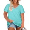 Womens Plus Size V Neck T Shirts Summer Short Sleeve Sexy Tops T-Shirts Tunic Casual Loose Fit Soft Basic Tees(01-light Green)