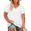 Womens Plus Size V Neck T Shirts Summer Short Sleeve Sexy Tops T-Shirts Tunic Casual Loose Fit Soft Basic Tees(01-white)
