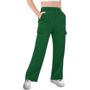 Girls Kids Cargo Sweatpants Wide Straight Leg Jogger Pants 5-14 Years(Green)