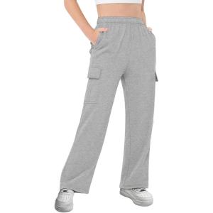 Girls Kids Cargo Sweatpants Wide Straight Leg Jogger Pants 5-14 Years(Grey)