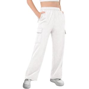 Girls Kids Cargo Sweatpants Wide Straight Leg Jogger Pants 5-14 Years(White)