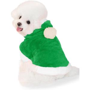 Haloumoning Dog Fleece Hoodie Cute Pom-pom Hooded Sweatshirt Christmas Costume Holiday Outfit Pet Xmas Clothes for Small Medium Dogs(Green)