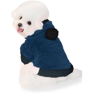 Haloumoning Dog Fleece Hoodie Cute Pom-pom Hooded Sweatshirt Christmas Costume Holiday Outfit Pet Xmas Clothes for Small Medium Dogs(Navy Blue)