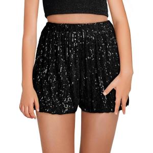 Haloumoning Girls Sequin Shorts High Waisted Wide Leg Sparkly Glitter Party Shorts 5-14 Years(Black)