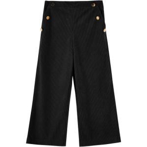 Haloumoning Girls Wide Leg Corduroy Pants Kids Elastic Waist Gold Button Trousers with Pockets 5-14 Years(Black)