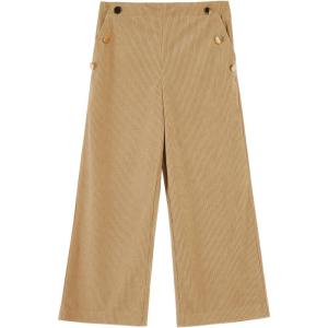 Haloumoning Girls Wide Leg Corduroy Pants Kids Elastic Waist Gold Button Trousers with Pockets 5-14 Years(Khaki)