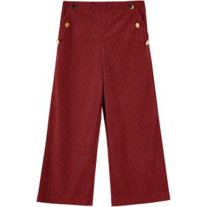Haloumoning Girls Wide Leg Corduroy Pants Kids Elastic Waist Gold Button Trousers with Pockets 5-14 Years(Wine Red)