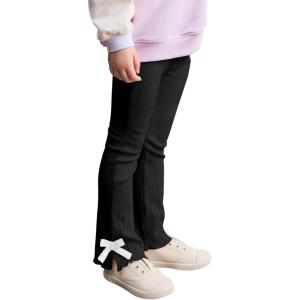 Haloumoning Toddler Baby Girl Flare Pants Kids Ribbed Elastic Waist Leggings Bowtie Bell Bottom 2-10T(Black)