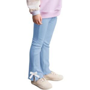 Haloumoning Toddler Baby Girl Flare Pants Kids Ribbed Elastic Waist Leggings Bowtie Bell Bottom 2-10T(Blue)