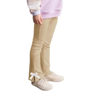 Haloumoning Toddler Baby Girl Flare Pants Kids Ribbed Elastic Waist Leggings Bowtie Bell Bottom 2-10T(Khaki)