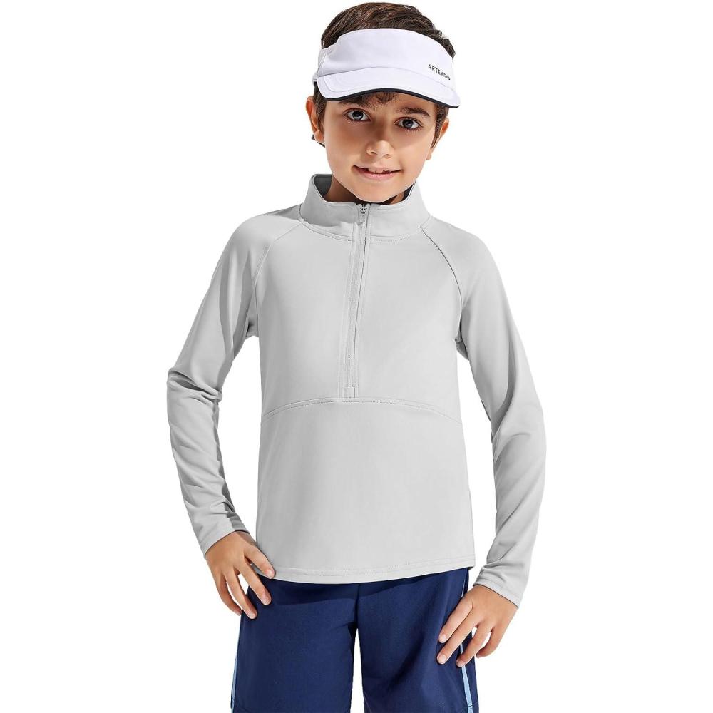 image:imageHaloumoning Boys Quarter Zip Sweatshirt Long Sleeve Athletic Pullover for Kids Workout Tops 514 YearsLight Gray