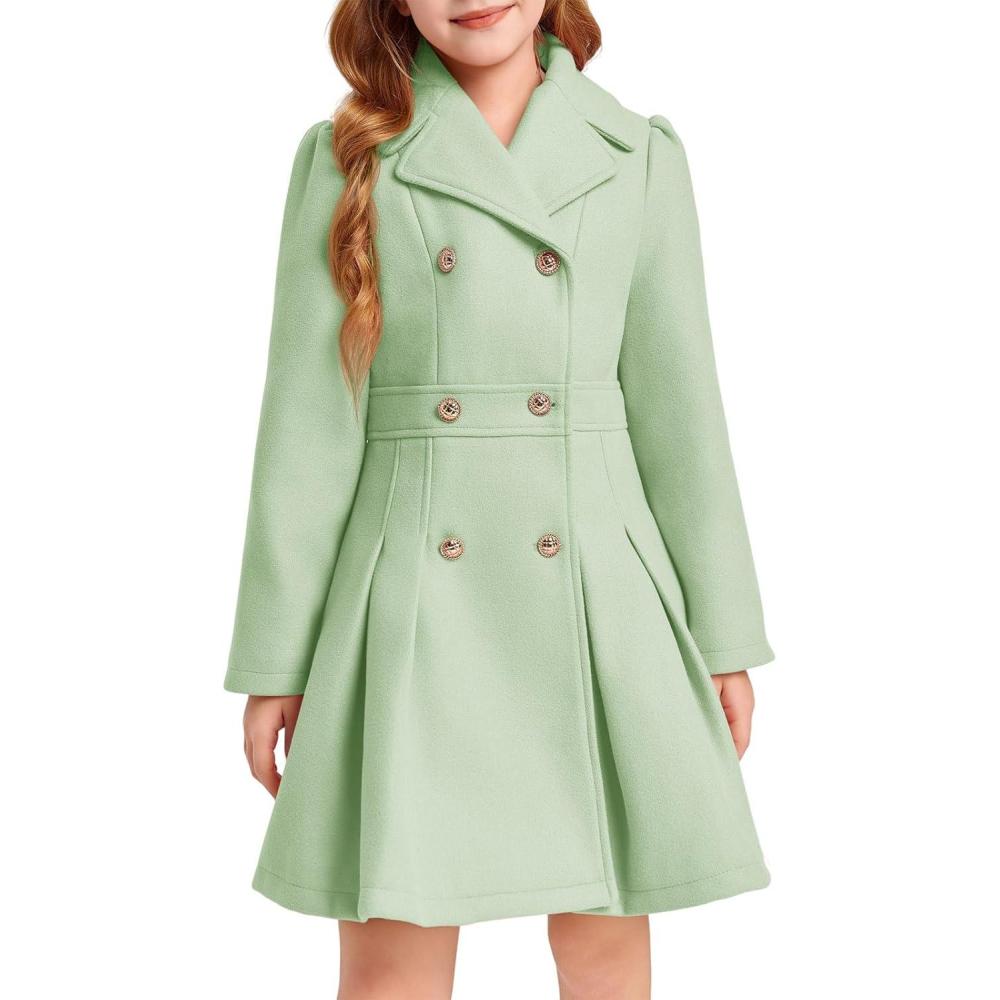 image:imageHaloumoning Girls Winter Dress Coat Button Peacoat Notch Lapel Double Breasted Outerwear with Pockets 514 YearsMint Green