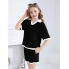 Haloumoning Girls 2 Piece Outfits Kids Short Sleeve V Neck Knit Tops High Waisted Shorts Casual Sweater Lounge Sets(Black)