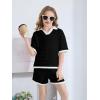 Haloumoning Girls 2 Piece Outfits Kids Short Sleeve V Neck Knit Tops High Waisted Shorts Casual Sweater Lounge Sets(Black)