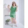 Haloumoning Girls 2 Piece Outfits Kids Short Sleeve V Neck Knit Tops High Waisted Shorts Casual Sweater Lounge Sets(Green)