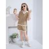 Haloumoning Girls 2 Piece Outfits Kids Short Sleeve V Neck Knit Tops High Waisted Shorts Casual Sweater Lounge Sets(Khaki)