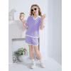 Haloumoning Girls 2 Piece Outfits Kids Short Sleeve V Neck Knit Tops High Waisted Shorts Casual Sweater Lounge Sets(Light Purple)