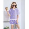 Haloumoning Girls 2 Piece Outfits Kids Short Sleeve V Neck Knit Tops High Waisted Shorts Casual Sweater Lounge Sets(Light Purple)