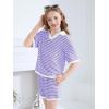 Haloumoning Girls 2 Piece Outfits Kids Short Sleeve V Neck Knit Tops High Waisted Shorts Casual Sweater Lounge Sets(Light Purple)
