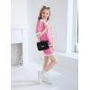 Haloumoning Girls 2 Piece Outfits Kids Short Sleeve V Neck Knit Tops High Waisted Shorts Casual Sweater Lounge Sets(Pink)