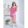 Haloumoning Girls 2 Piece Outfits Kids Short Sleeve V Neck Knit Tops High Waisted Shorts Casual Sweater Lounge Sets(Pink)