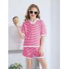 Haloumoning Girls 2 Piece Outfits Kids Short Sleeve V Neck Knit Tops High Waisted Shorts Casual Sweater Lounge Sets(Pink)