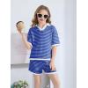 Haloumoning Girls 2 Piece Outfits Kids Short Sleeve V Neck Knit Tops High Waisted Shorts Casual Sweater Lounge Sets(Royal Blue)