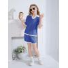 Haloumoning Girls 2 Piece Outfits Kids Short Sleeve V Neck Knit Tops High Waisted Shorts Casual Sweater Lounge Sets(Royal Blue)