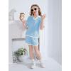 Haloumoning Girls 2 Piece Outfits Kids Short Sleeve V Neck Knit Tops High Waisted Shorts Casual Sweater Lounge Sets(Sky Blue)