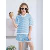 Haloumoning Girls 2 Piece Outfits Kids Short Sleeve V Neck Knit Tops High Waisted Shorts Casual Sweater Lounge Sets(Sky Blue)
