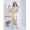 Haloumoning Girls 2 Piece Outfits Kids Short Sleeve V Neck Knit Tops High Waisted Shorts Casual Sweater Lounge Sets(White)