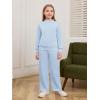 Haloumoning Girls 2 Piece Outfits Sweatsuit Kids Mock Neck Sweatshirt Wide Leg Pants Tracksuits Fall Outfits 5-14 Years(Light Blue)