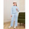 Haloumoning Girls 2 Piece Outfits Sweatsuit Kids Mock Neck Sweatshirt Wide Leg Pants Tracksuits Fall Outfits 5-14 Years(Light Blue)