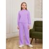 Haloumoning Girls 2 Piece Outfits Sweatsuit Kids Mock Neck Sweatshirt Wide Leg Pants Tracksuits Fall Outfits 5-14 Years(Purple)