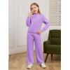 Haloumoning Girls 2 Piece Outfits Sweatsuit Kids Mock Neck Sweatshirt Wide Leg Pants Tracksuits Fall Outfits 5-14 Years(Purple)